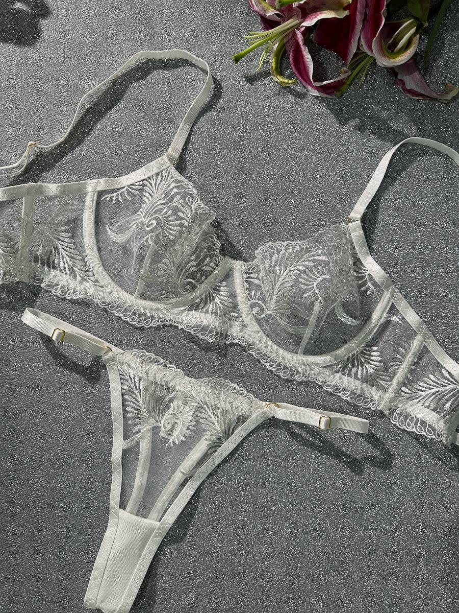 White Elegant Essence Embroidery Lingerie Set - MATCHING MASTER