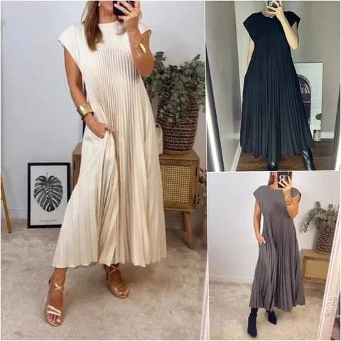 💕Women's pleated dress in solid color👗 - MATCHING MASTER