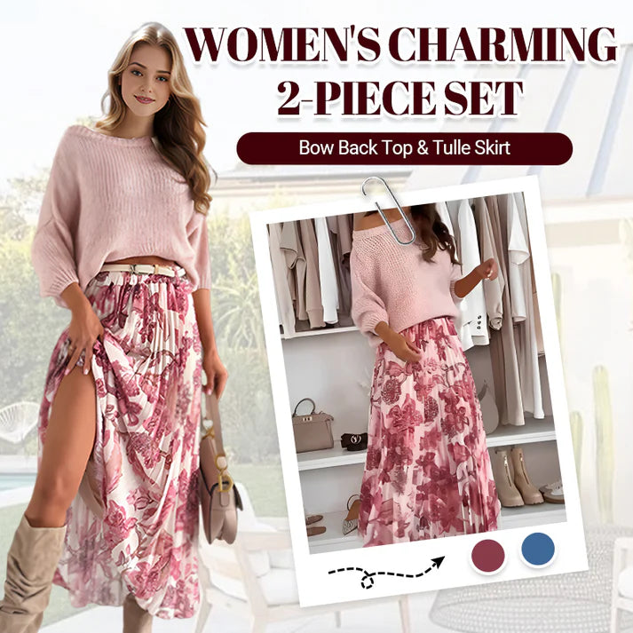 🌸Crew Neck Top & Printed Belted Skirt Set