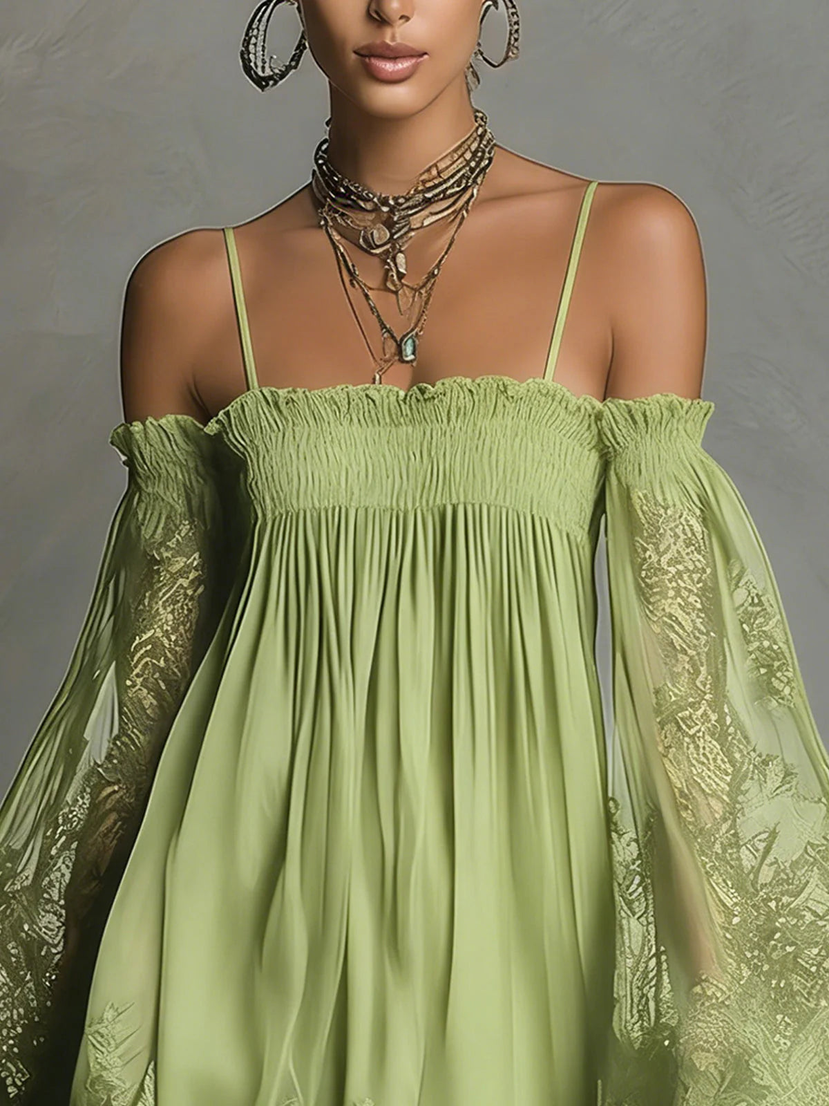 Lace off-shoulder camisole dress - BundleWear