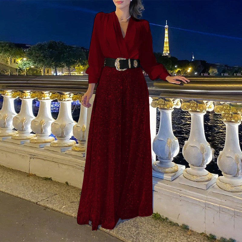 Sequined Long-Sleeve One-Piece trousers Set