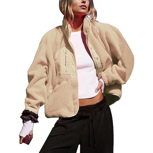 Ladies' Cropped Sherpa Lined Fleece Jacket