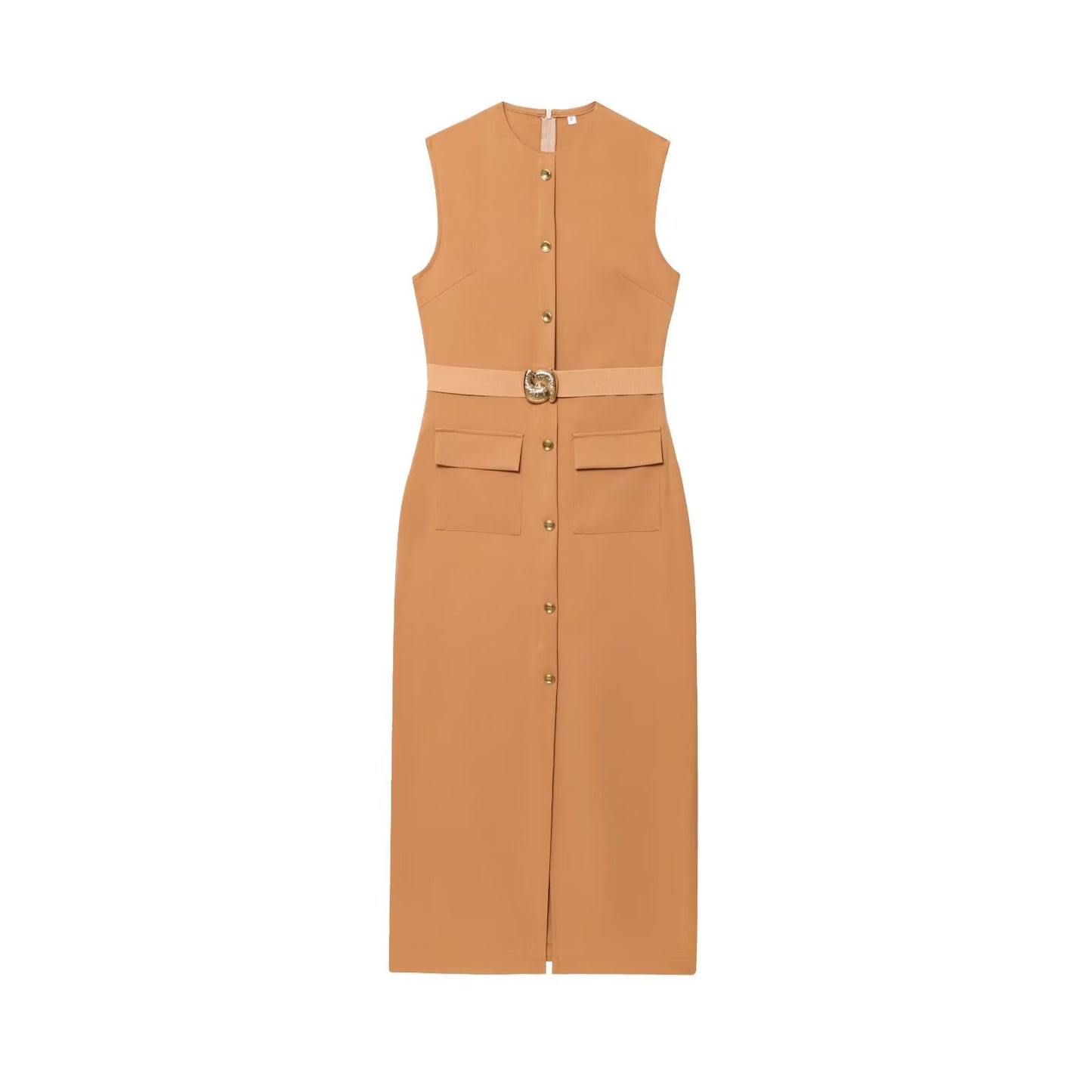 Sleeveless round neck dress (with belt) - MATCHING MASTER