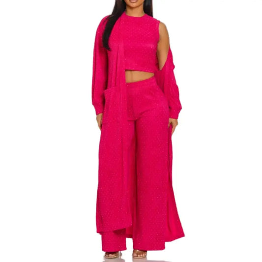 Heavenly Comfort Collection - 3 Piece Set Tank Top Pants & Cardigan Casual Outfit for Women Comfortable Stylish Clothes