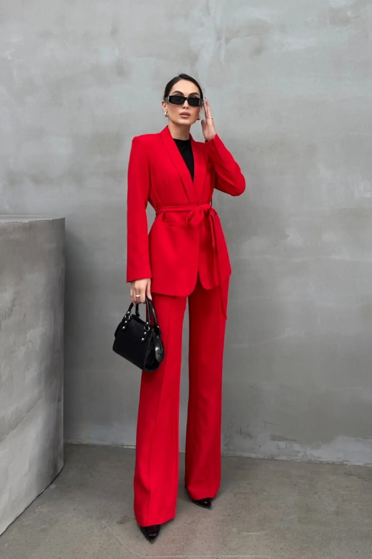 Ladies' Double Belted Blazer Jacket and Trouser Set
