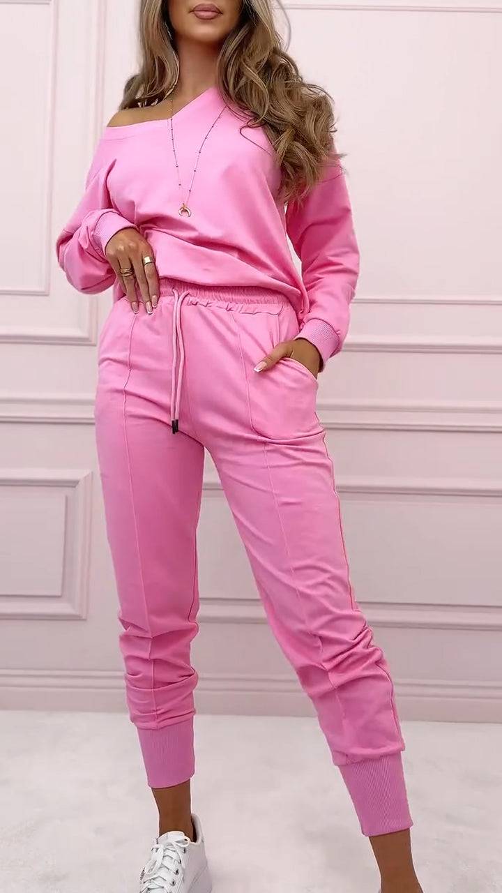 Women's V-neck Casual Sports Sweatshirt Suit