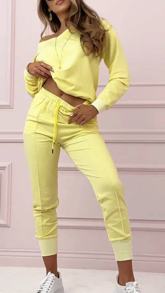 Women's V-neck Casual Sports Sweatshirt Suit