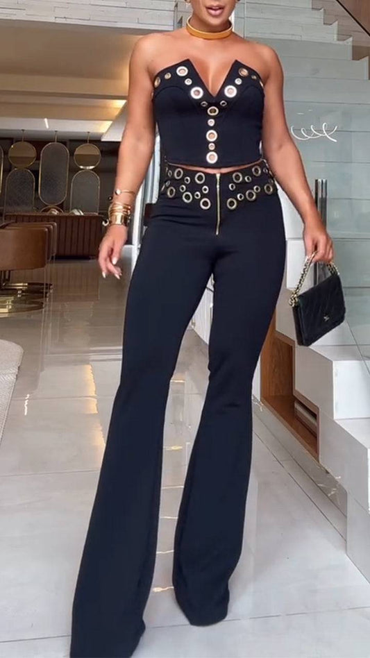 Women's V-neck Tube Top Eyelet Fashion Slim Fit Suit - MATCHING MASTER