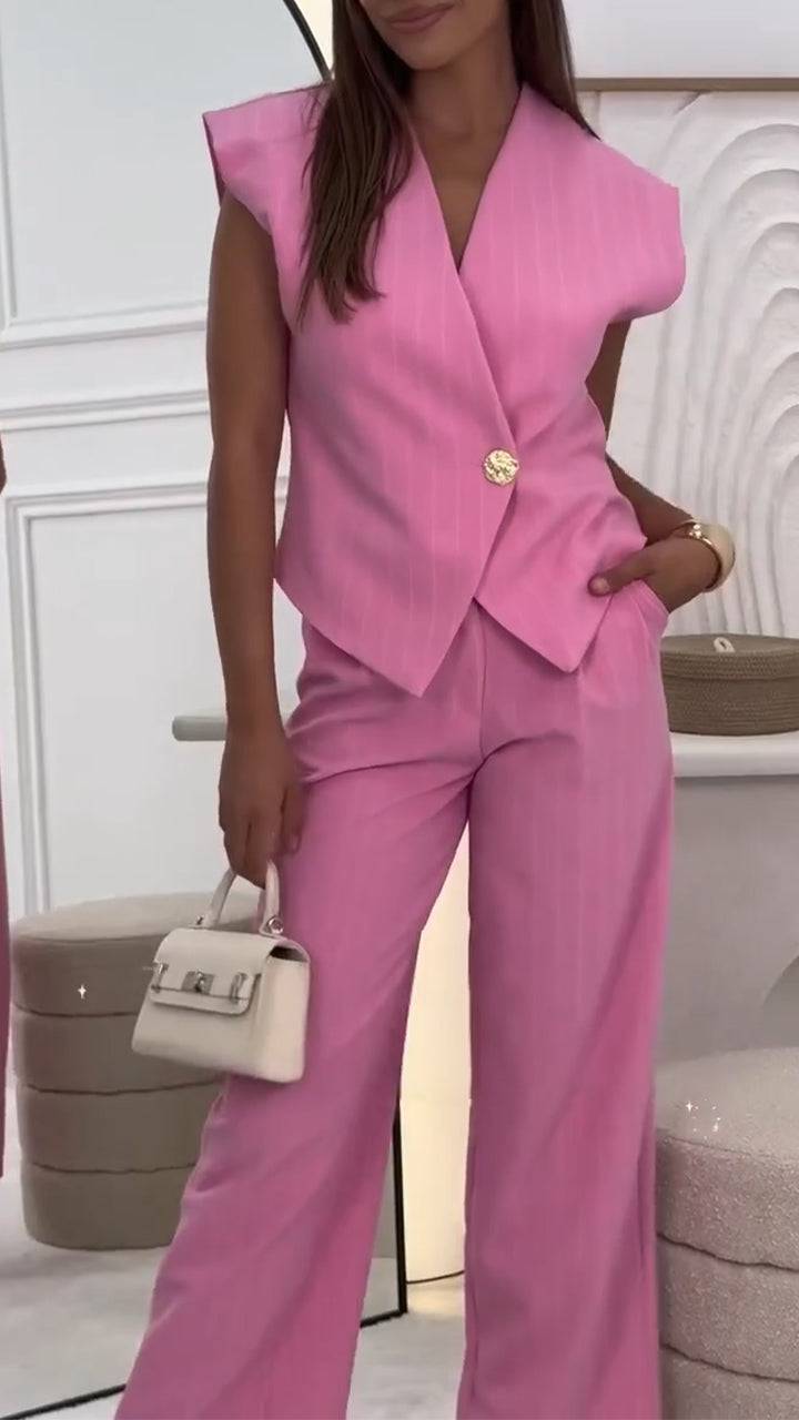 Women's V-neck Irregular Top+pants Temperament Commuting Suit