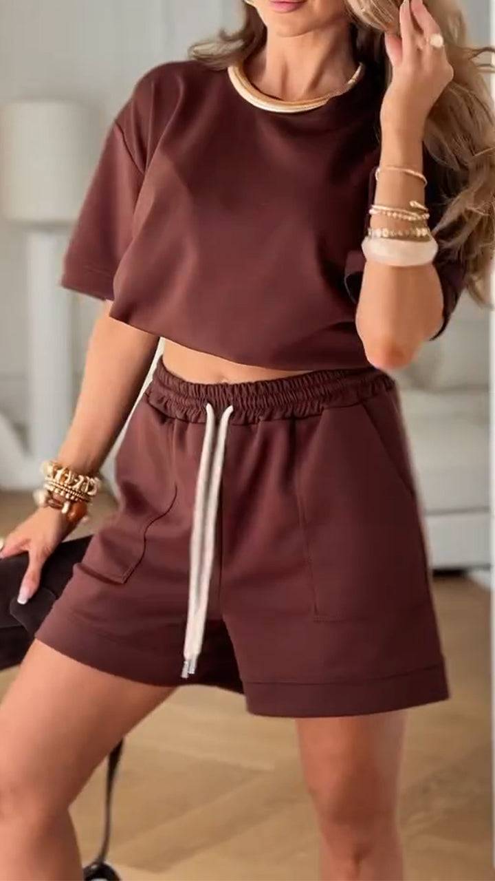 Women's Round Neck Top+ Drawstring Pants Loose Casual Suit - MATCHING MASTER