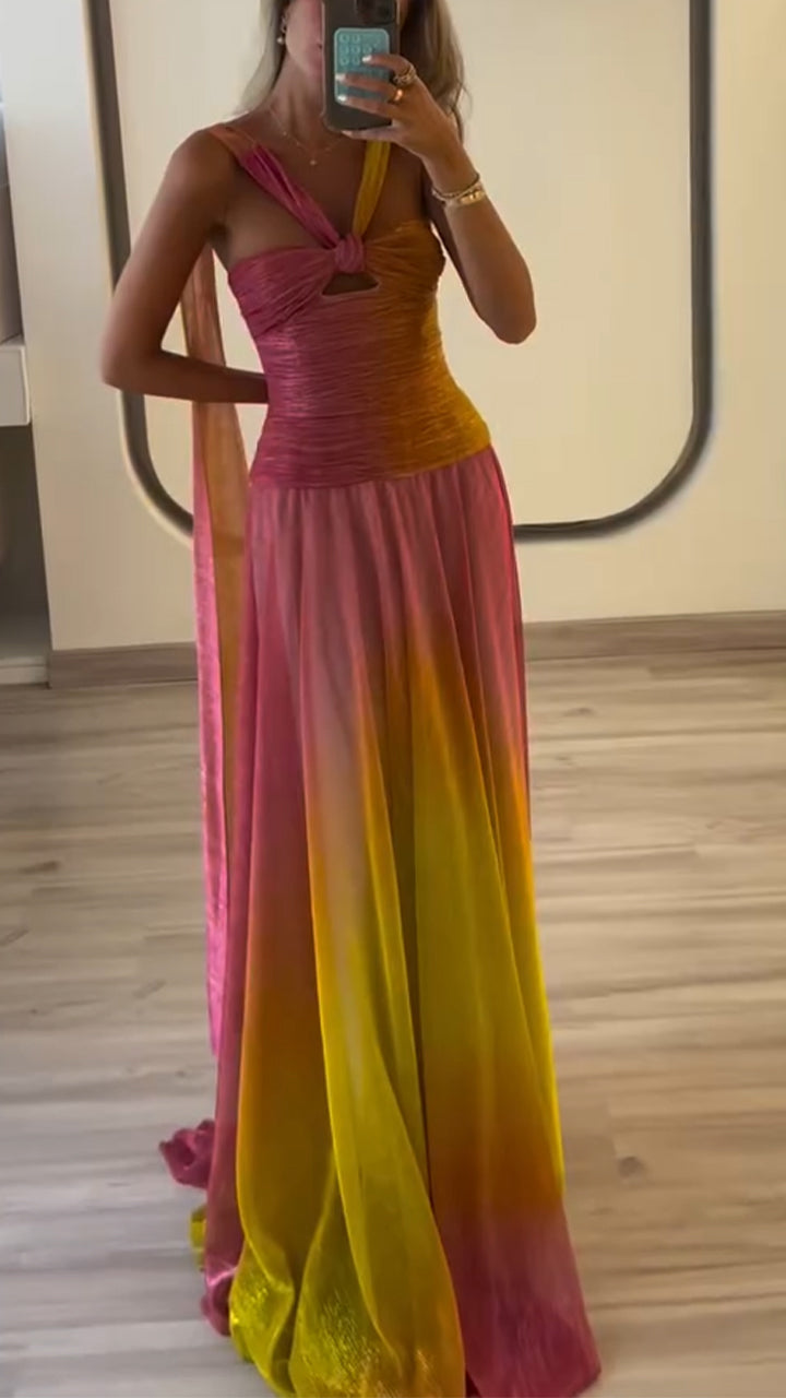 Ladies' Strapless Gradient Contrasting Elegant Temperament Evening Dress