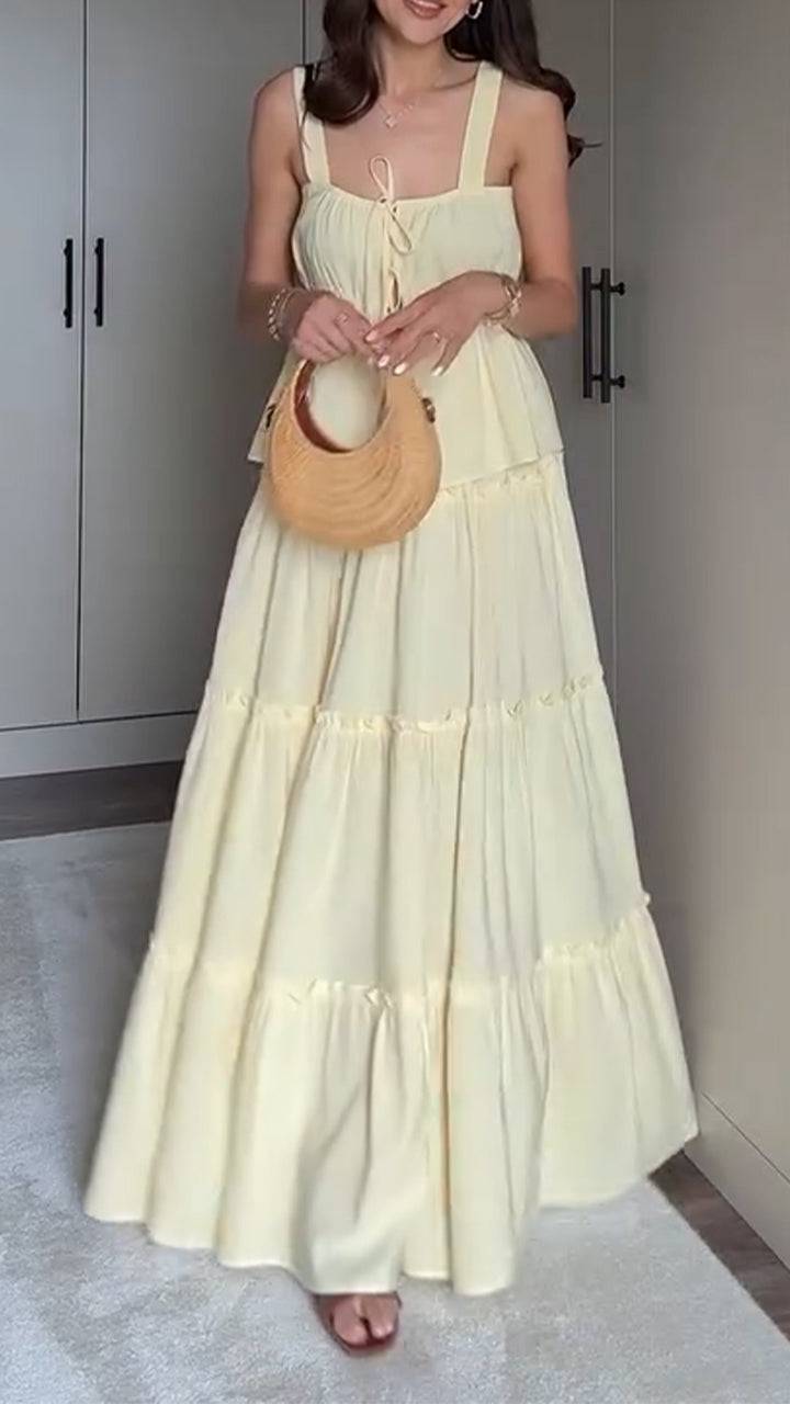 Ladies' Spaghetti Strap Patchwork Top+ Skirt Casual Set - MATCHING MASTER