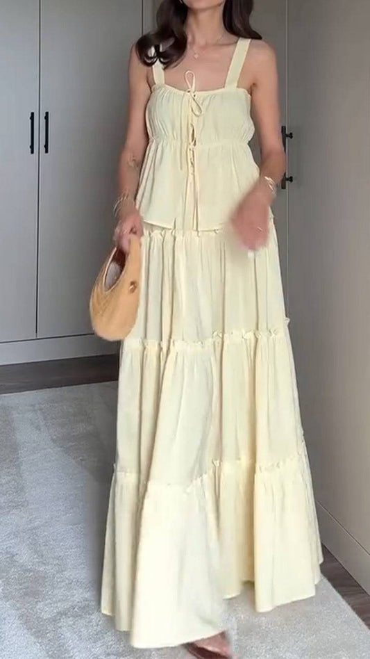 Ladies' Spaghetti Strap Patchwork Top+ Skirt Casual Set - MATCHING MASTER