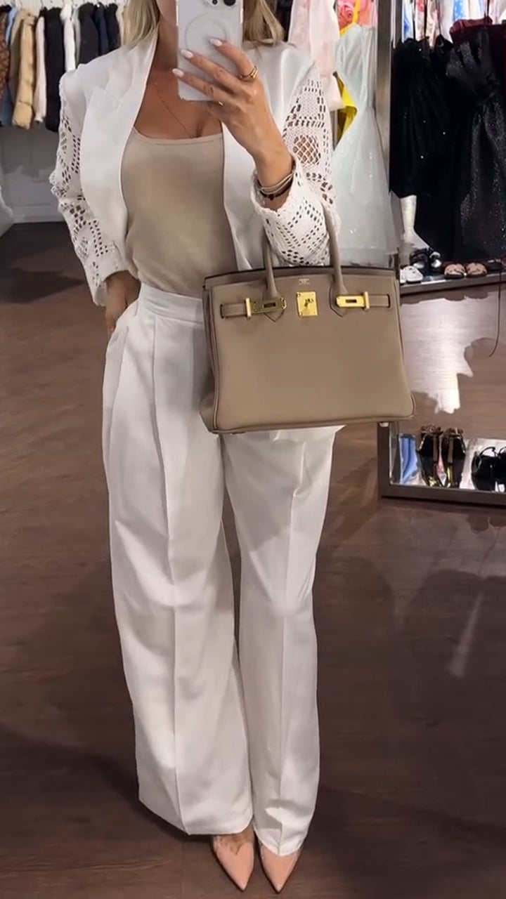Women's Lapel Hollow Stitching Sleeve Casual Suit