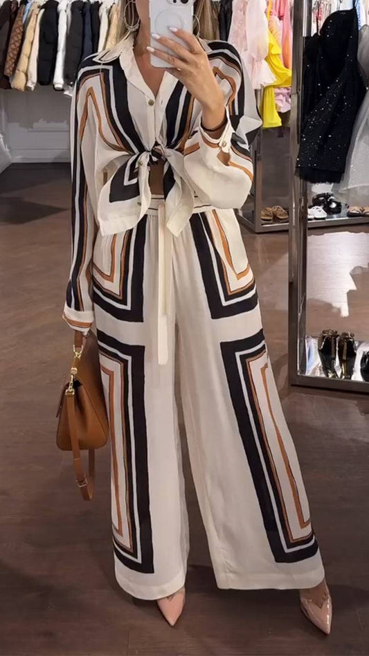 Ladies' Lapel Print with Loose Checkered Pattern Leisure Suit - MATCHING MASTER