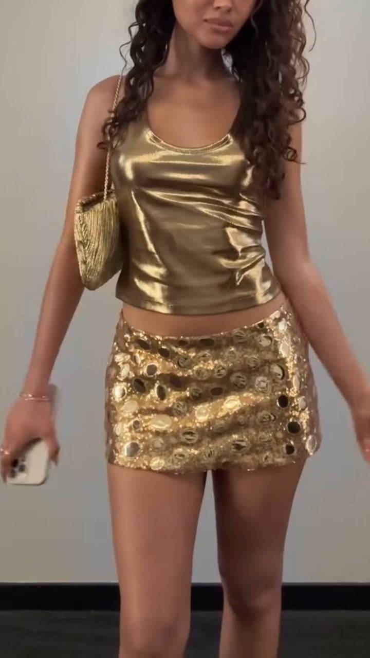 Ladies' Neck Hanging Solid Color Top+ Printed Skirt with A Casual Temperament Suit - MATCHING MASTER