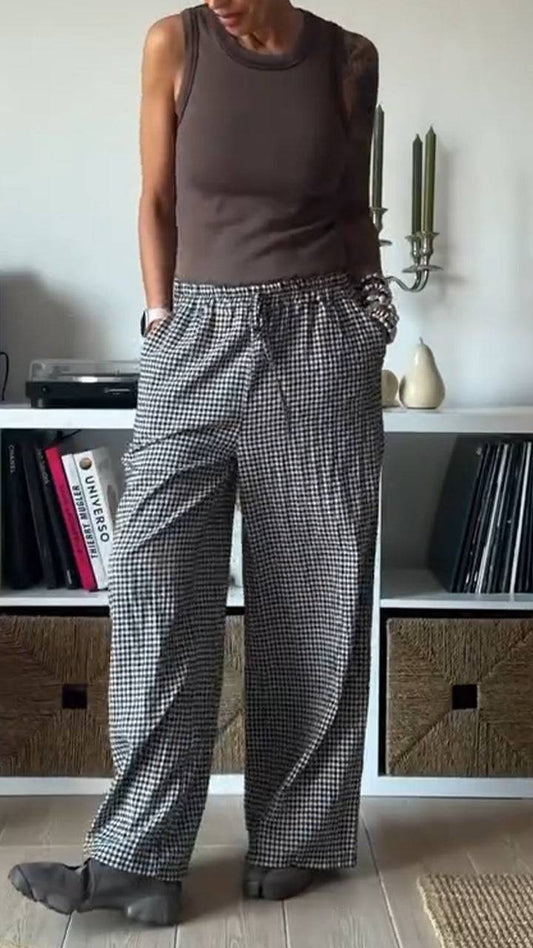 Ladies' Round Neck Vest+ Plaid Pants Casual Suit - MATCHING MASTER