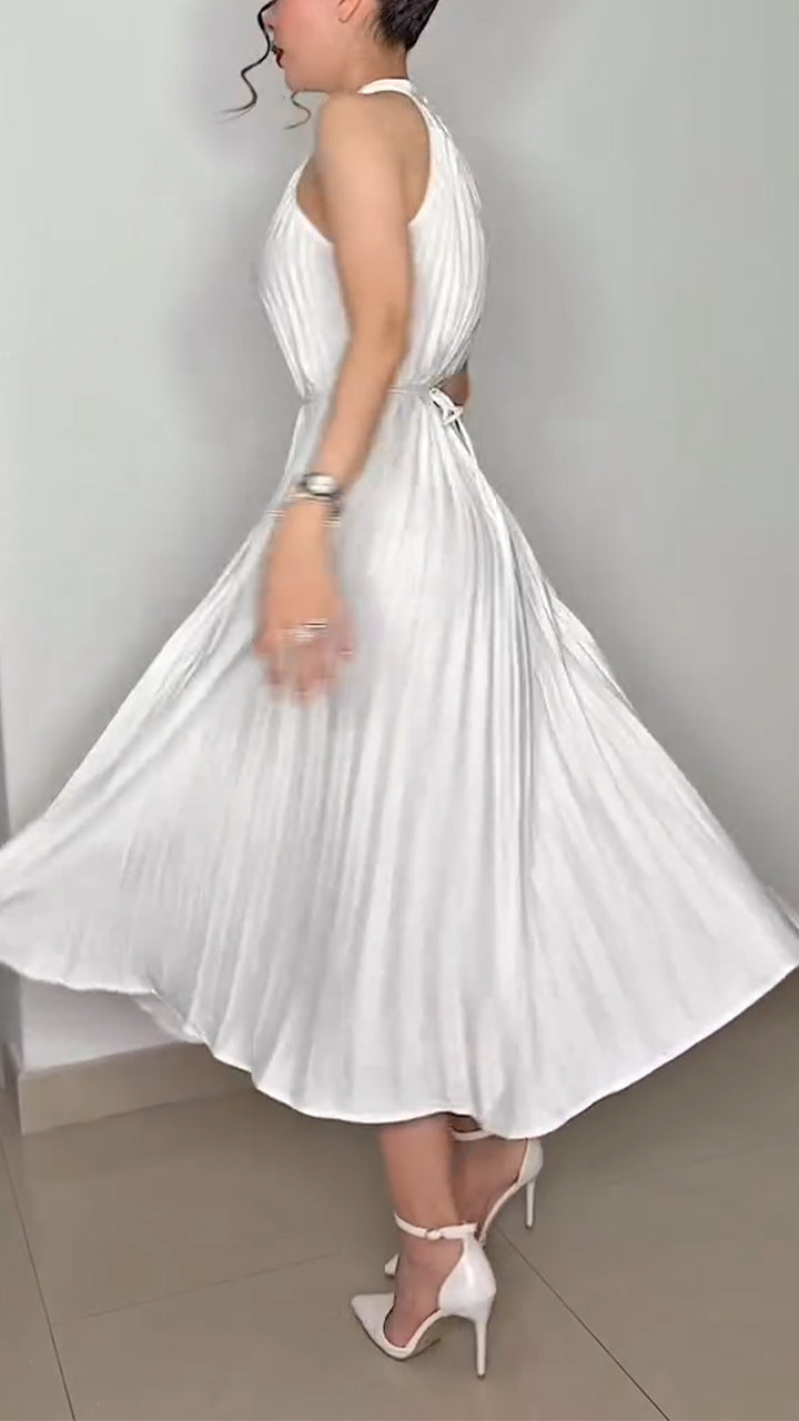 Ladies' Neck Hanging Pleated Elegant Casual Dress