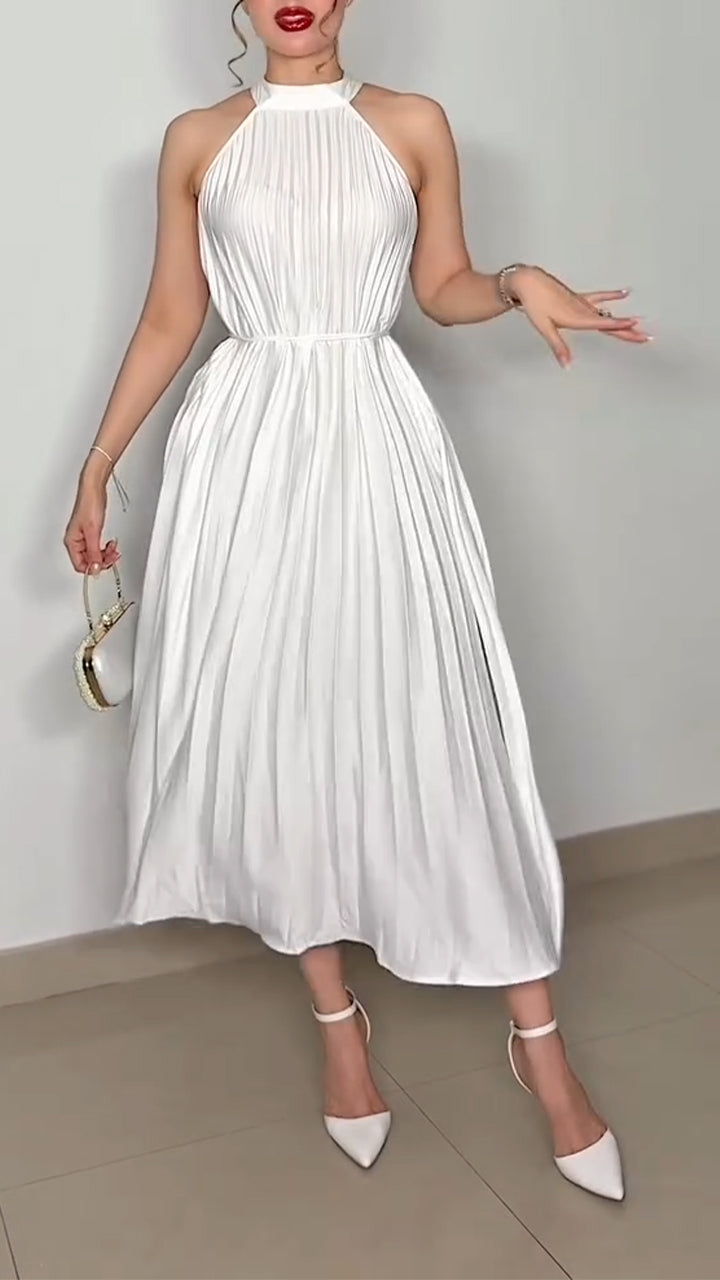 Ladies' Neck Hanging Pleated Elegant Casual Dress