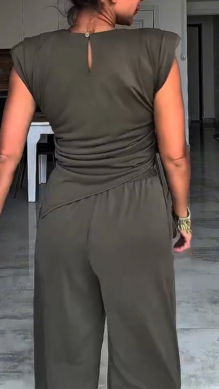 Women's Round Neck Irregular Top + Pants Casual Suit