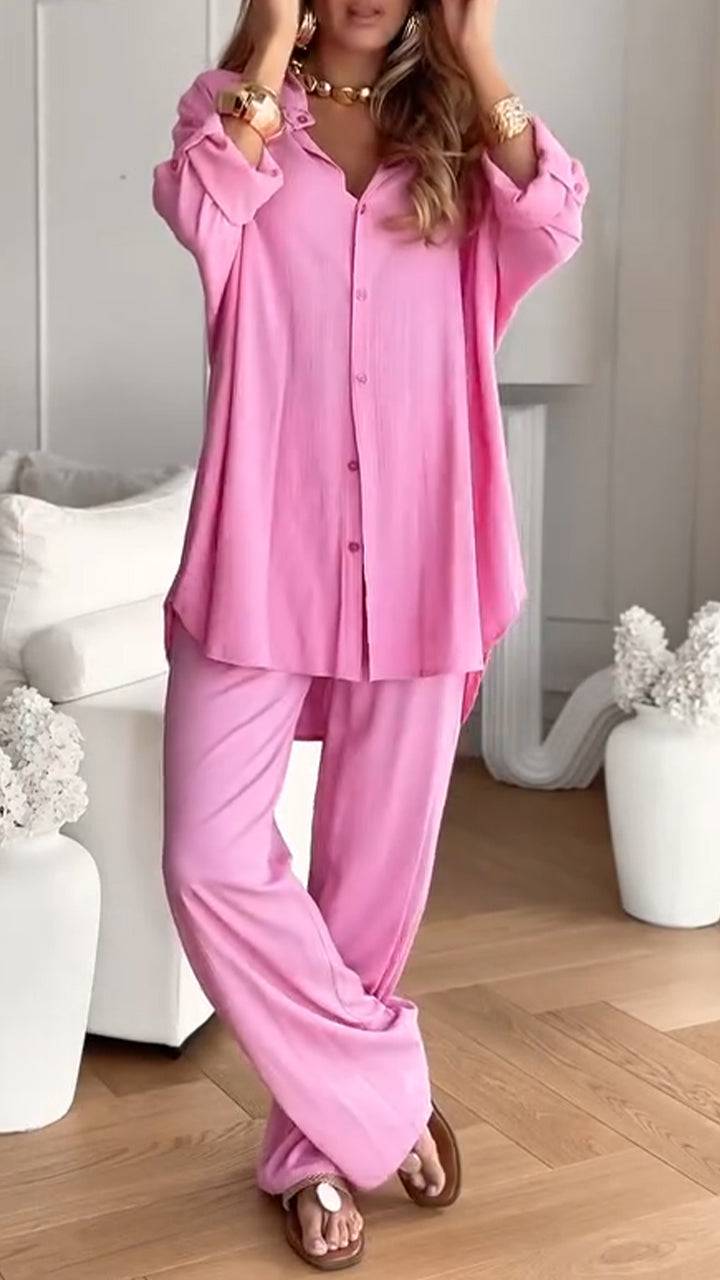 Ladies' Collar Solid Color Loose Casual Suit - MATCHING MASTER