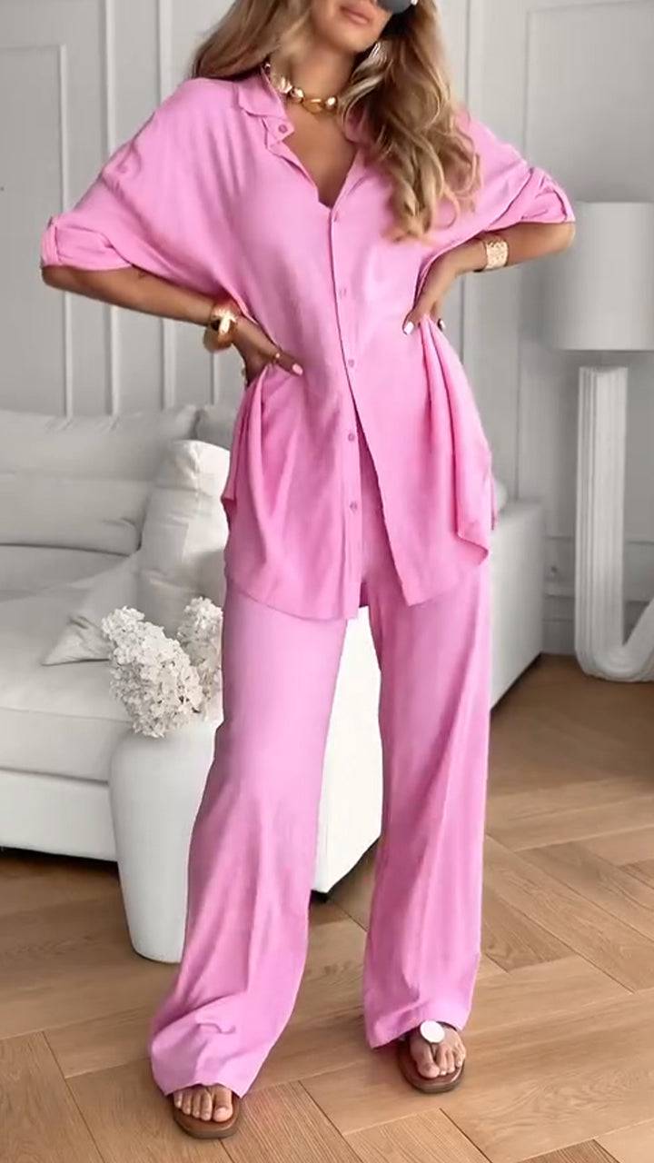 Ladies' Collar Solid Color Loose Casual Suit - MATCHING MASTER