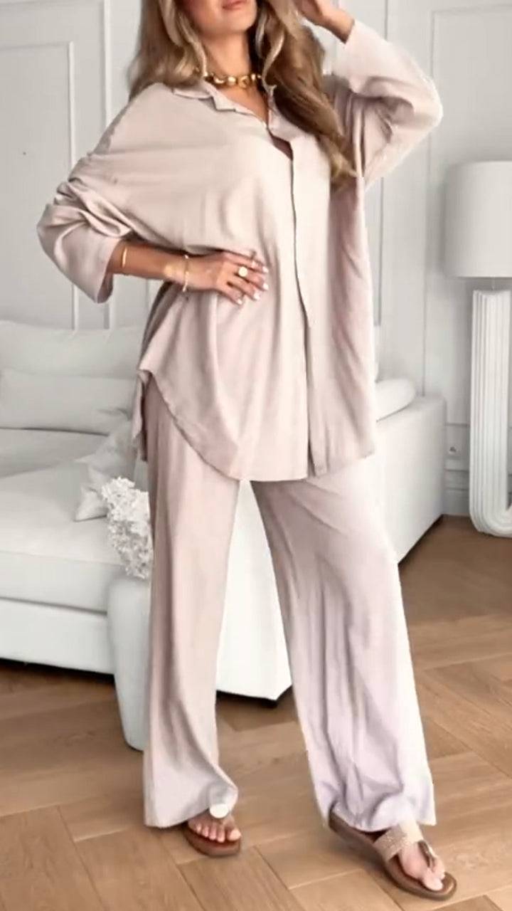 Ladies' Collar Solid Color Loose Casual Suit - MATCHING MASTER