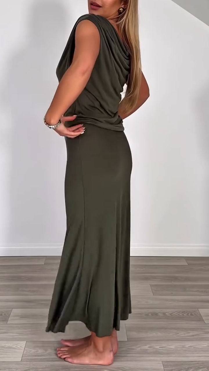 Ladies' Round Neck Solid Color Top+ Skirt Casual Set - MATCHING MASTER