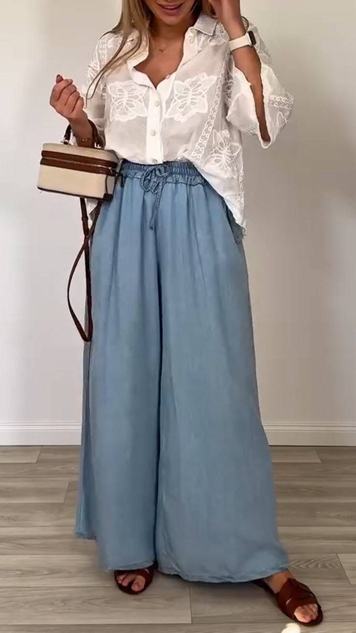 Ladies' Collar Printed Top + Pants Casual Set - MATCHING MASTER