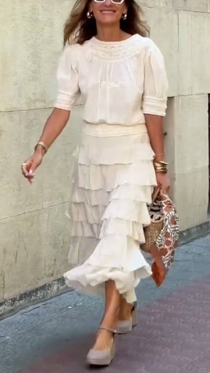 Women's Round Neck Top+ Patchwork Skirt Solid Color Casual Set - MATCHING MASTER