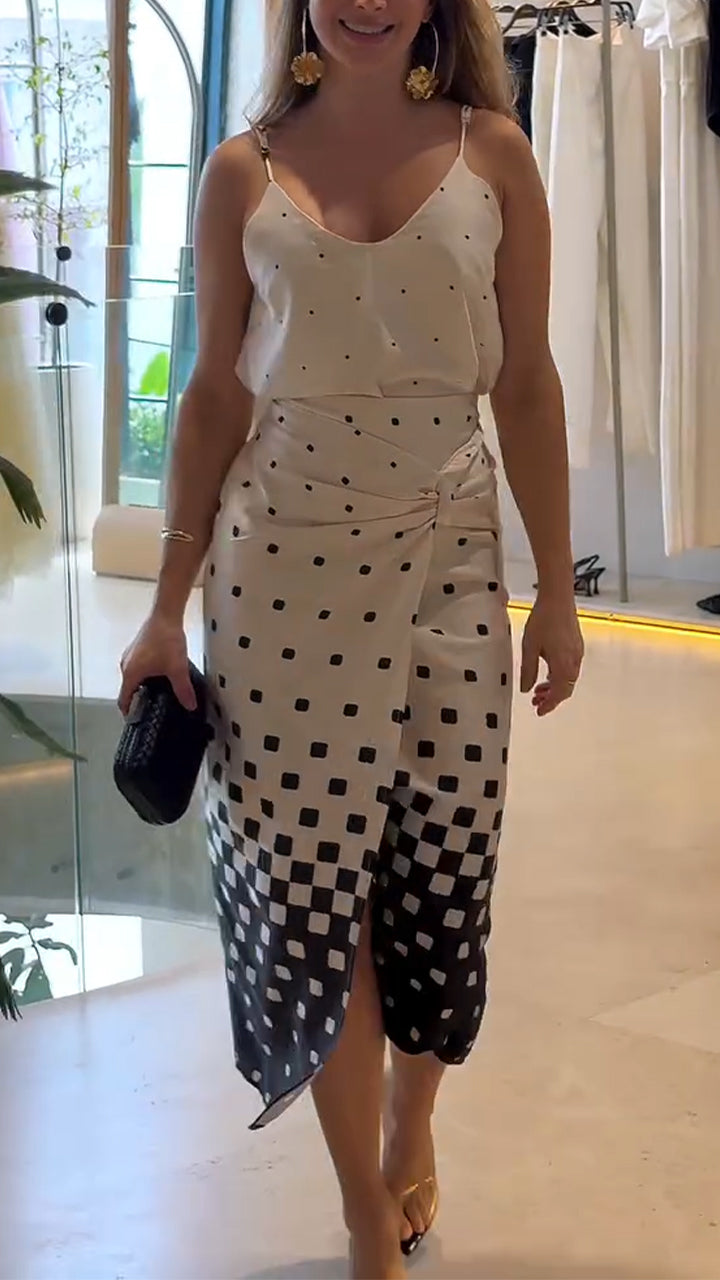 Ladies' Spaghetti Strap Polka Dot Top+ Skirt Casual Temperament Set