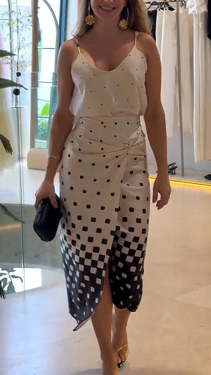 Ladies' Spaghetti Strap Polka Dot Top+ Skirt Casual Temperament Set - MATCHING MASTER