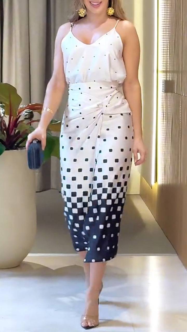 Ladies' Spaghetti Strap Polka Dot Top+ Skirt Casual Temperament Set - MATCHING MASTER