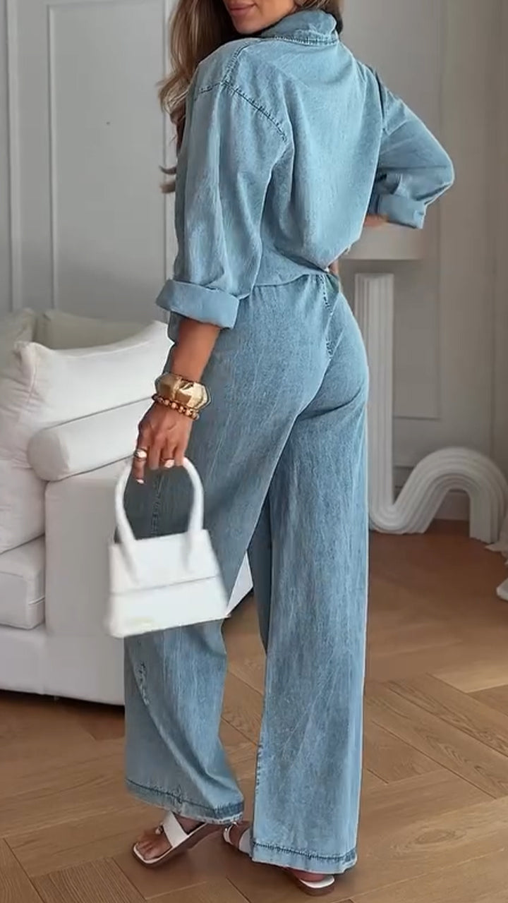 Women's Half-open Denim Casual Suit