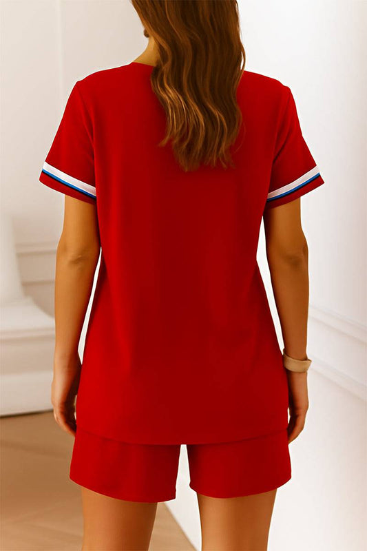 Women's V-neck Contrasting Color Slit Casual Suit - MATCHING MASTER