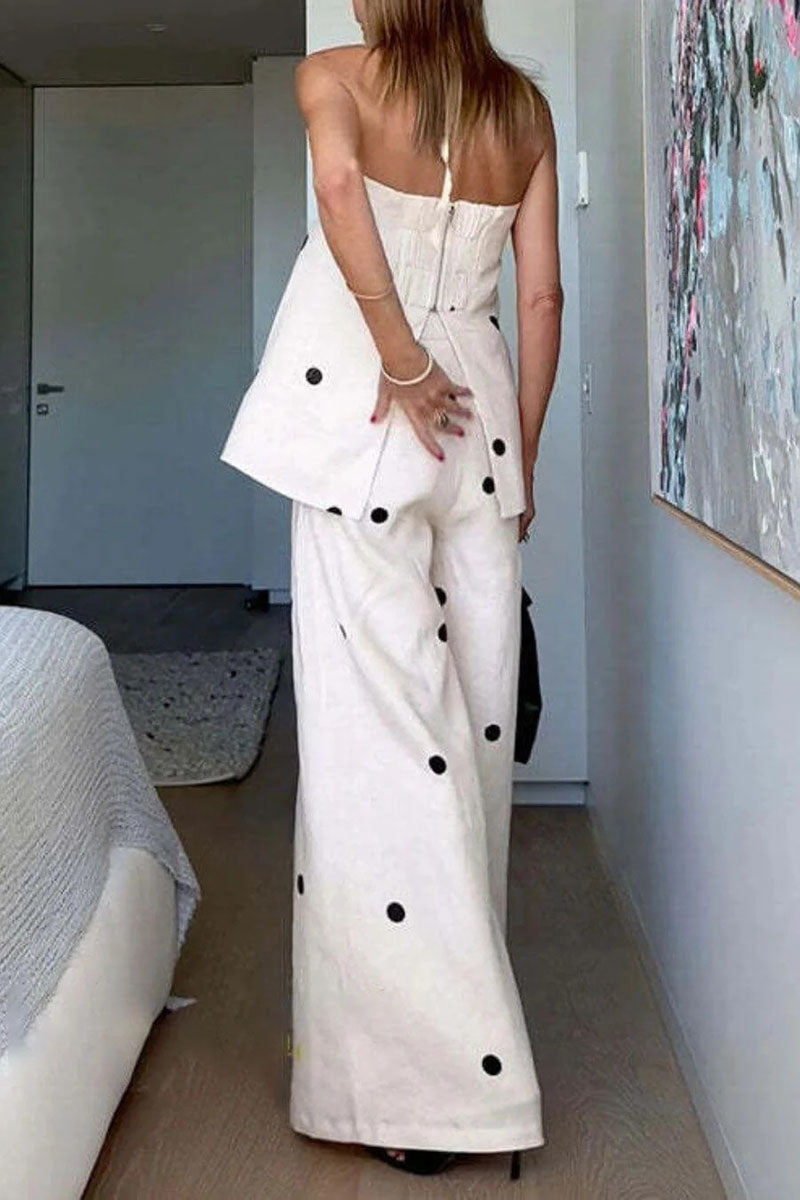 Women's Classic Polka Dot Tube Top Wide Leg Pants Set