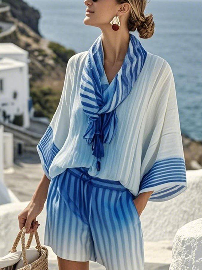 Ladies' Striped Gradient Loose Casual Suit - MATCHING MASTER