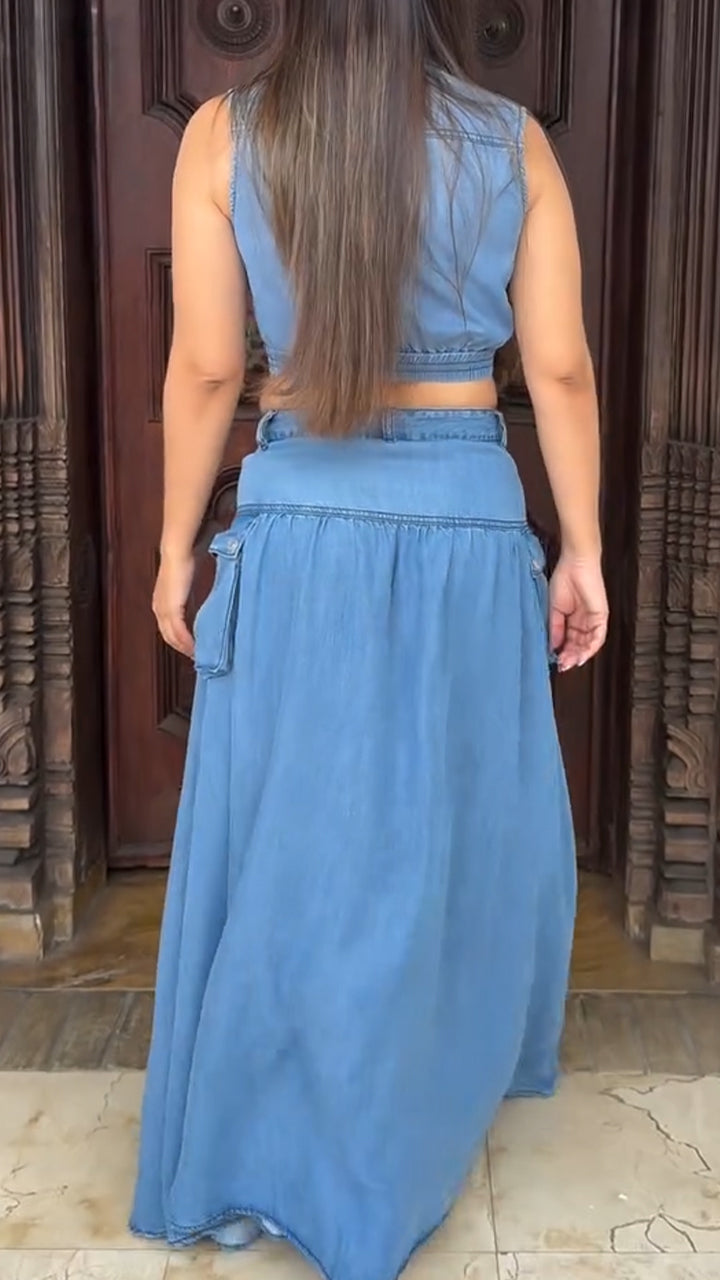 Ladies' Collar Patchwork Top+ Skirt Casual Set