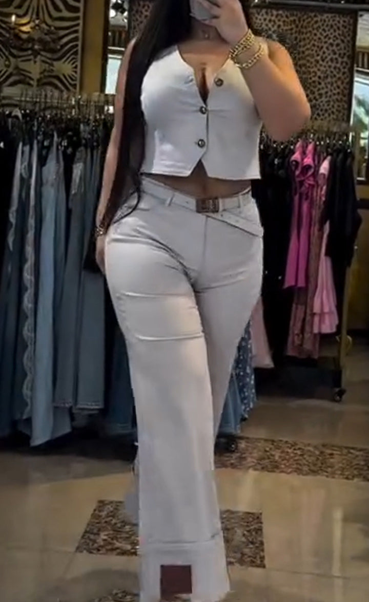 Ladies' Round Neck Top + Pants Casual Suit
