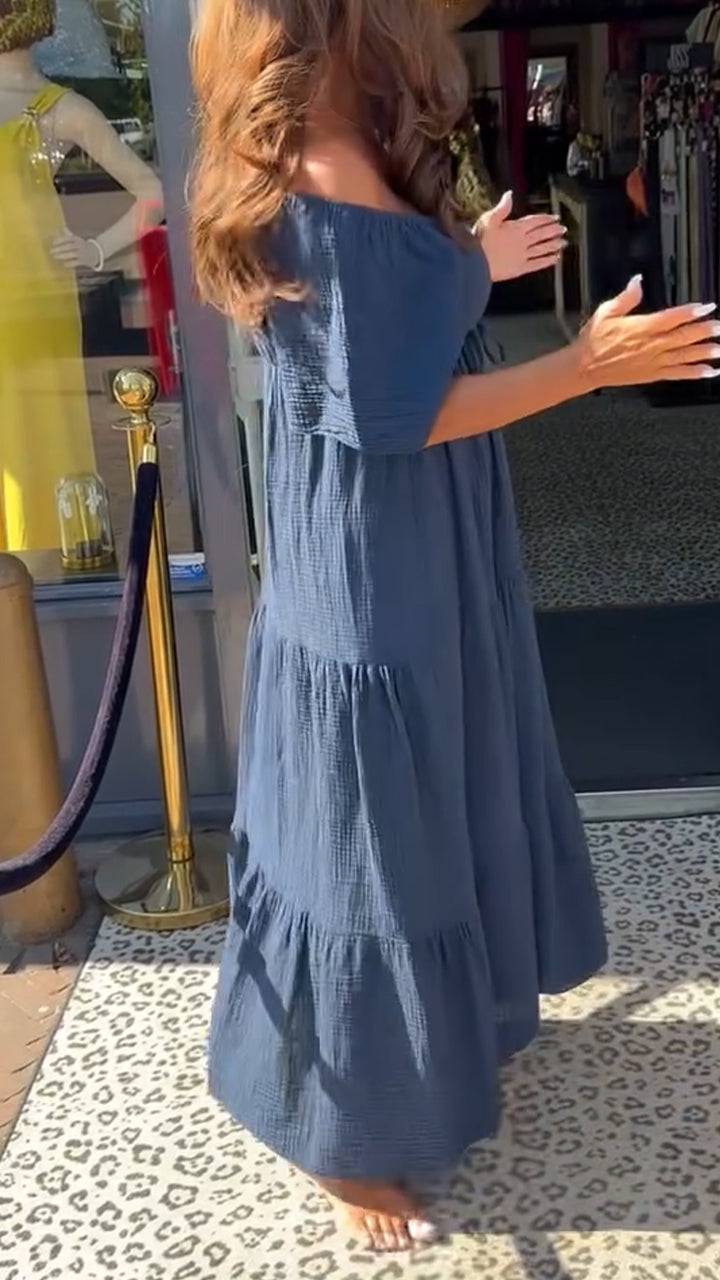 Ladies' Large V-neck Spliced Solid Color Casual Dress - MATCHING MASTER