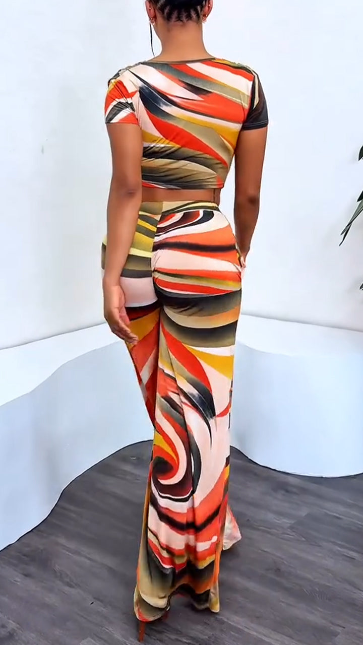 Ladies' V-neck Colorful Leisure Set