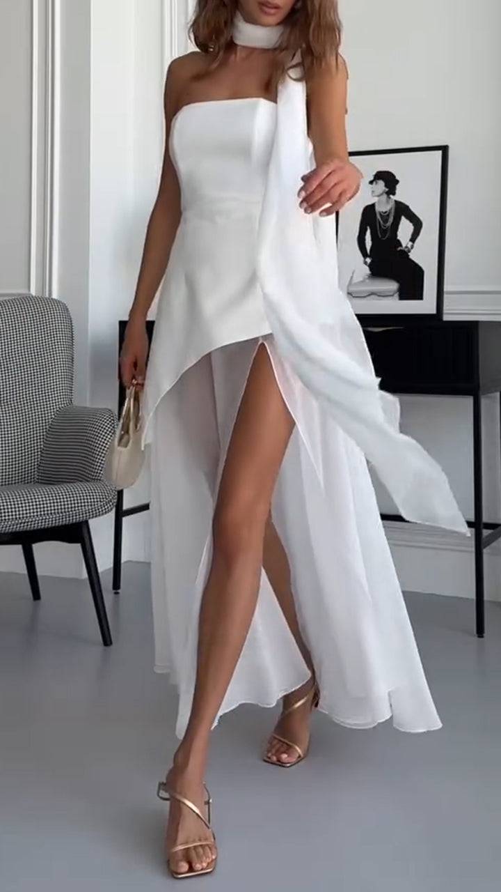 Ladies' Strapless Irregular Top+ Split Skirt Party Dinner Temperament Set - MATCHING MASTER