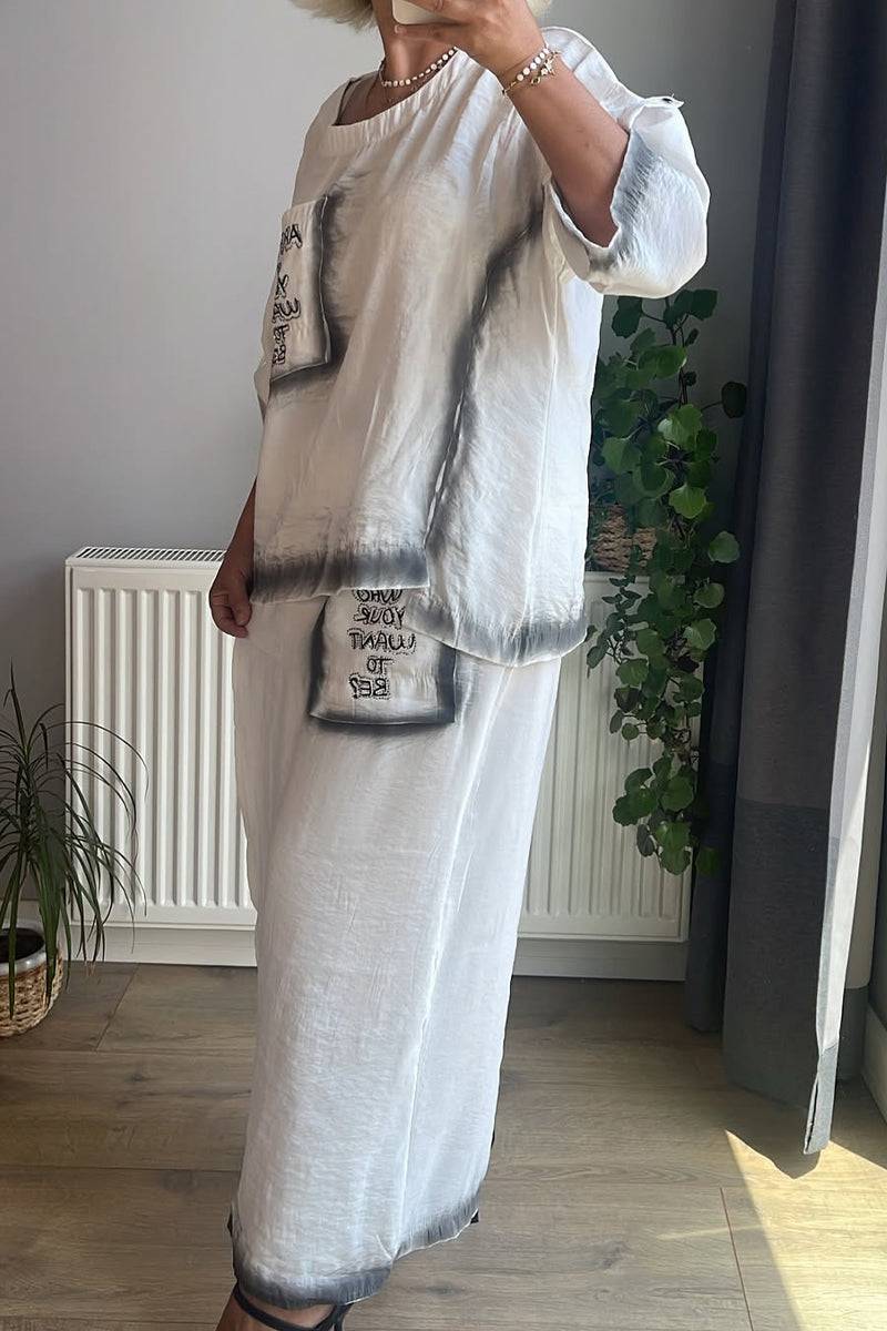 Ladies' Round Neck Printed Letter Top+ Spliced Fake Two-piece Pants Casual Set - MATCHING MASTER