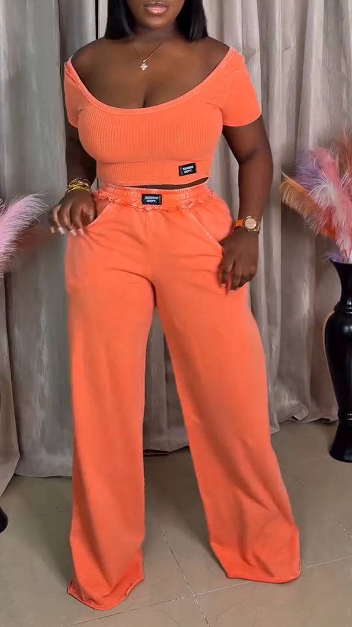 Ladies' Large U-neck Top + Pants Casual Suit - MATCHING MASTER