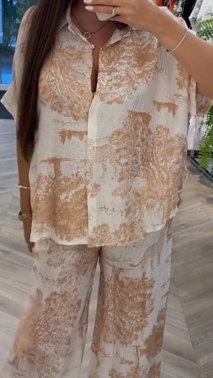 Ladies' Collar Print Loose Casual Suit - MATCHING MASTER