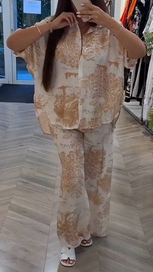 Ladies' Collar Print Loose Casual Suit - MATCHING MASTER