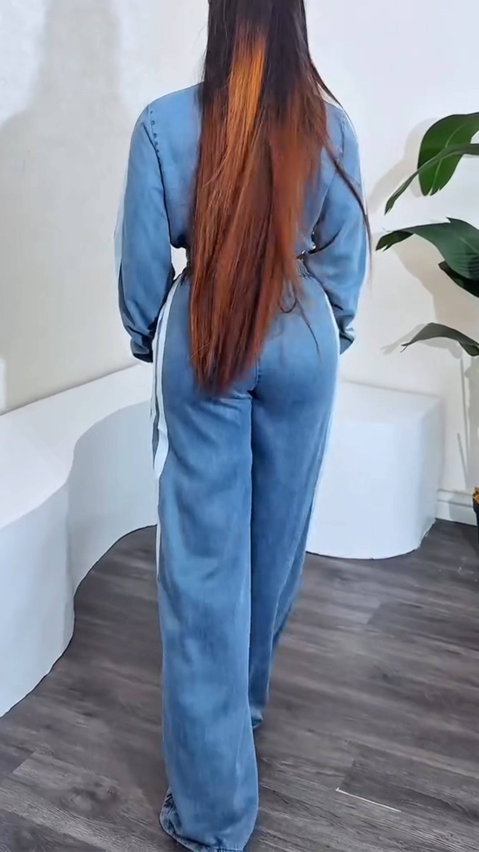 Ladies' Round Neck Zipper Vertical Stripe Top+ Pants Casual Set - MATCHING MASTER