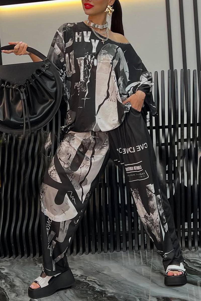 Ladies' Round Neck Printed Top + Pants Casual Set - MATCHING MASTER