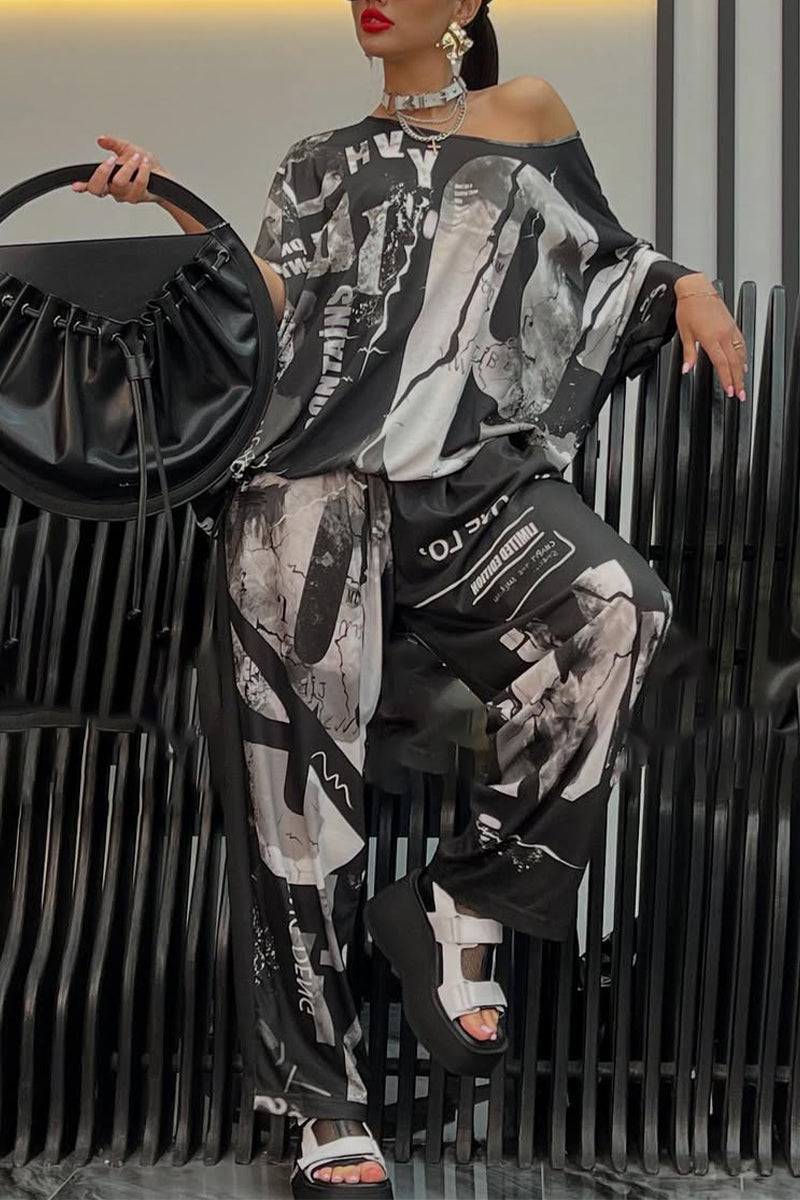 Ladies' Round Neck Printed Top + Pants Casual Set - MATCHING MASTER