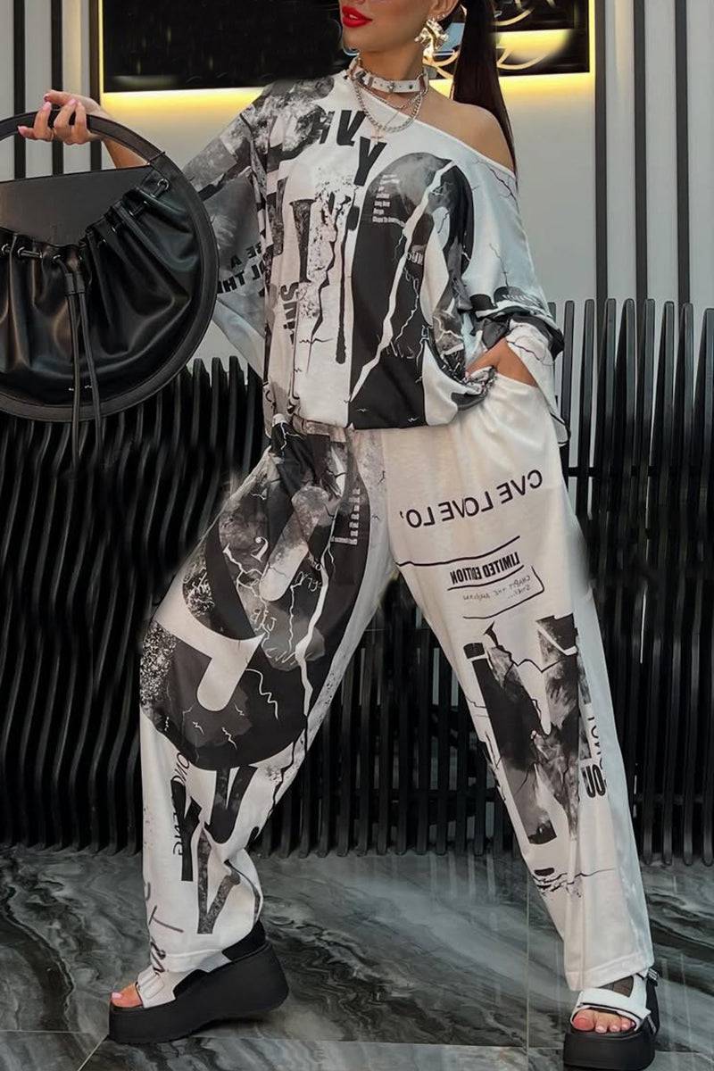 Ladies' Round Neck Printed Top + Pants Casual Set - MATCHING MASTER